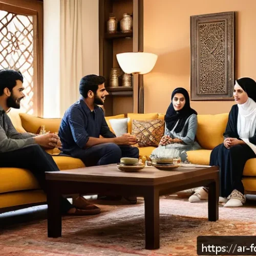 Home 14 더 페어 시청률 분석 - A warm and realistic scene from a Middle Eastern social drama set in a cozy family living room, feat...